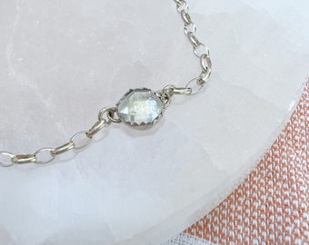 Herkimer Diamond Anklet, Crystal Ankle Bracelet, Sterling Silver, Energy Protection Jewelry, Yoga Gift for Women, Metaphysical Gifts