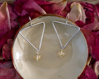 Citrine Geometric Earrings, November Birthstone Jewelry, Sterling Silver Minimalist Jewelry, Yellow Gemstone, Crystal Earrings