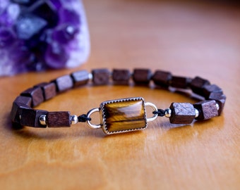 Tiger's Eye Bead Bracelet, Healing Crystal Jewelry, Yoga Gifts for Women, Elastic Unisex Bracelet, Gemstone Jewelry, Energy Protection