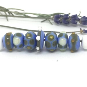 Torchwork Glass - Periwinkle, Olive Green, Yellow and White Bead Set