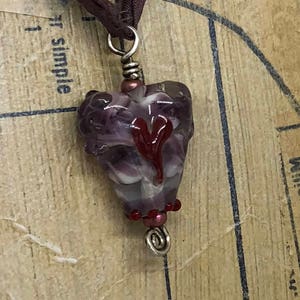 Lavender/Transparent Torch Made Glass Heart with Red accents