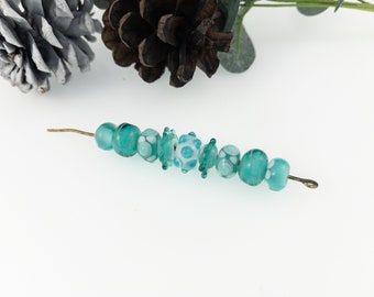 Aqua Glass Bead Set / NIne Aqua Lampwork Beads / Jewelry Design Beads