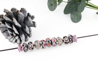 Grey Pink and Black Lampwork Beads/ Set for Beadworker
