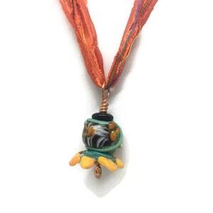 Handmade Glass Flower Pendant- Two Lampwork Beads