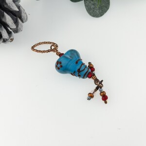 Turquoise Heart with Red Fine Lines/ Lampwork Glass Heart Pendant