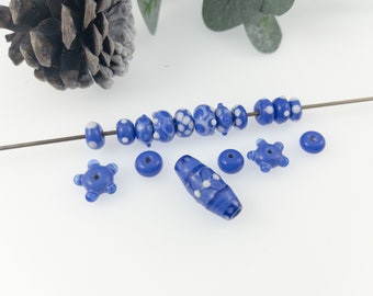 Blue and White Lampwork Beads/ Set for Jewelry Designer /Dainty Bead Set