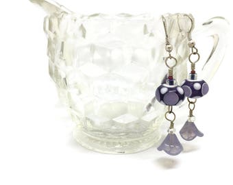Lampwork Glass Earrings - Purple, White and Lavender