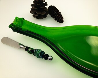 Fuzed Green  Bottle Plate with Matching Green Lampwork Knife