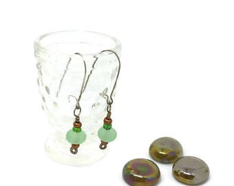 Green Etched Earrings-Lampwork Handmade Glass