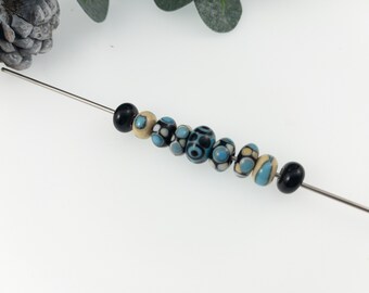 Teal, Cream and Black Lampwork Beads/ For the Designer /Handmade Jewelry Artist