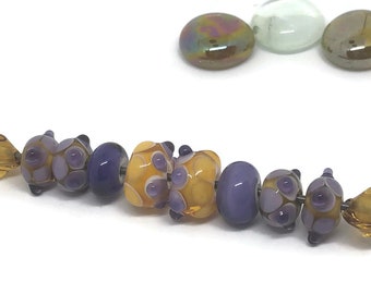 Amber and Purple Small Glass Beads/ Rebeccas Glass Studio/Handmade Art Beads