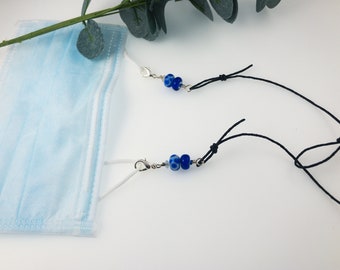 Blue Beads Mask Keeper, Lampwork Glass Beads, Keep your Mask close as you Run Errands