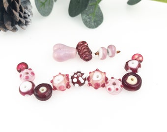 Fuchsia Pink Lampwork Bead Set/ Torchmade Beads / Beads for Beader