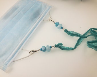 Teal Mask Keeper, Lampwork Glass Beads, Keep your Mask close as you Run Errands