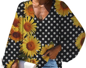 NANTE Top Loose Womens Blouse Let It Be Sunflower Print T-Shirt O Neck Shirts Long Sleeve Tops Womens Clothes Costume Clothing NANTE Top Loose Womens Blouse Let It Be Sunflower Print T-Shirt O Neck Shirts Long Sleeve Tops Womens Clothes Costume Clothing