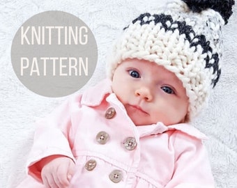 Knit Hat Pattern, Knit Baby Fair Isle Hat PDF, Knit Hat Pattern Child, Knit Hat Pom Pom, Knitting Hat Pattern for Women, Hat Pattern Knit