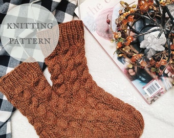 Sweet Cider Autumn Socks Knitting Pattern, Cable Knit Sock Pattern, Fall Sock Knitting Pattern, Knit Cabin Sock Pattern, Worsted Weight Sock