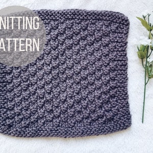 Knit Dish Cloth Pattern, Knit Wash Cloth Tutorial, Farmhouse Kitchen Towel, Knitted Dish Towel, Double Seed Stitch Beginner Knit Dish Cloth