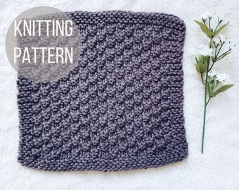 Knit Dish Cloth Pattern, Knit Wash Cloth Tutorial, Farmhouse Kitchen Towel, Knitted Dish Towel, Double Seed Stitch Beginner Knit Dish Cloth