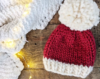 KNITTING PATTERN: Ren Hat Knitting Pattern, Knit Baby Santa Hat Pattern, Christmas Hat, Christmas Baby Hat, Baby Knit Pom Pom Hat