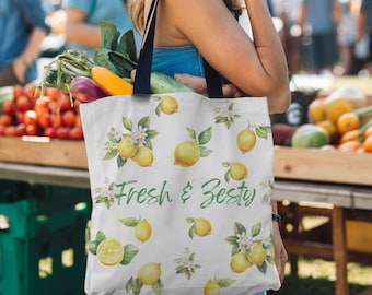 Lemon Grocery Tote, Fresh & Zesty Canvas Shopper, Reusable Market Bag