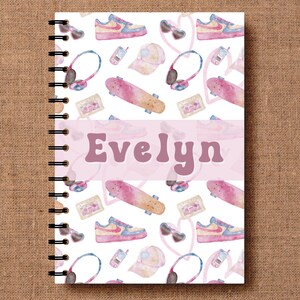 Personalized Teen Girl Spiral Notebook, Custom Name Journal Skateboard & Sneaker Design, Back to School Gift for Her, Y2K style, retro diary
