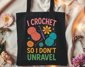 Bolsa de crochet, regalo para amantes del hilado, bolsa de manualidades con humor