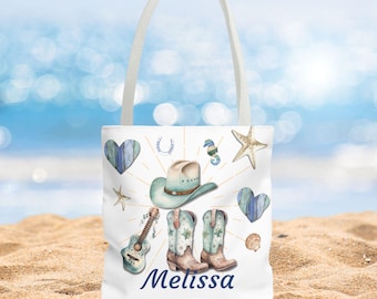 Personalized Coastal Cowgirl Tote Bag: Western Beach Bag