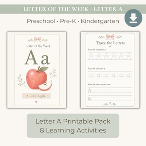 Christian Letter A Worksheets for Preschool, Letter of the Week Printable, Homeschool PDF, Kindergarten(Digital Download)