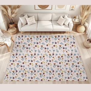 Botanical Floral Area Rug: Boho Living Room Accent, Vibrant Polyester, Indoor Carpet