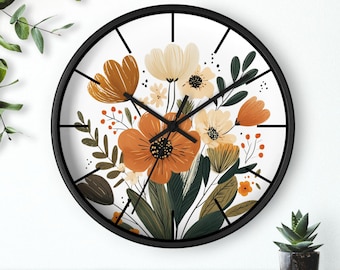 Scandinavian Floral Wall Clock: Vintage Nordic Folk Art Decor