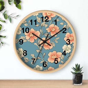 Reloj de pared floral vintage, reloj botánico retro, decoración del hogar cottagecore, arte de pared rústico, reloj de pared shabby chic, reloj de pared floral campestre