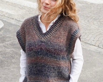 Hand knitted women vest / sweater / pullover sizes XS - XXL in Alpaca Silk yarn