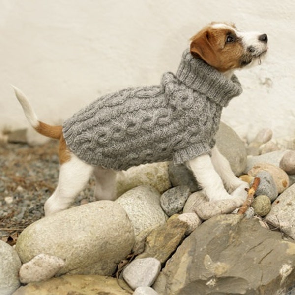 Handmade knit dog sweater / vest / coat (hand knit 100% soft wool) with cable pattern - Sizes XS - S - M in soft wool