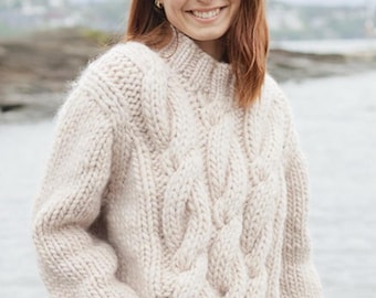 Hand Knit Chunky Wool Sweater | Oversized Cable Knit Pullover, Cozy Fall Winter Spring Warmth