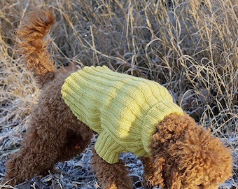 Handmade knit dog sweater coat jacket in 100% wool made in Rib pattern