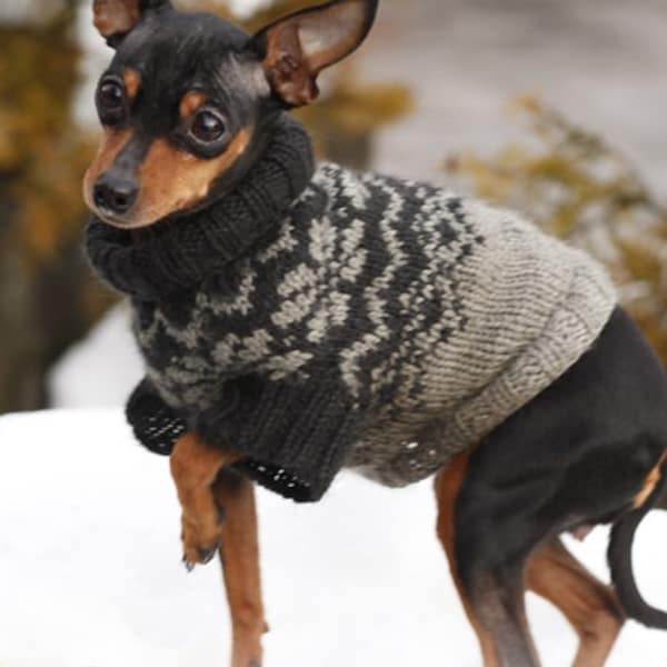 Dog handmade knit fair isle  Norwegian pattern snowflake sweater / coat / vest / jacket / jumper - size XS - S - M in soft wool