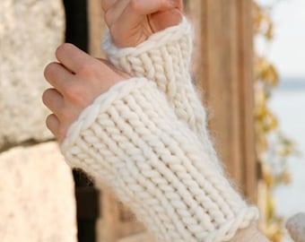 Handmade hand knit arm / wrist / hand warmers in soft 100% wool Christmas gift