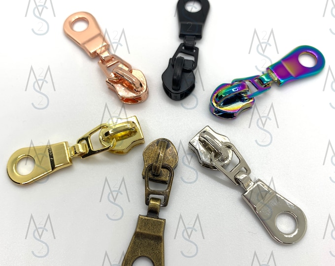 10 Non-Locking Zipper Slider with Pulls #5 or #3 - Nylon Coil Zipper Pulls - Zipper Sliders - 2 Minutes 2 Stitch