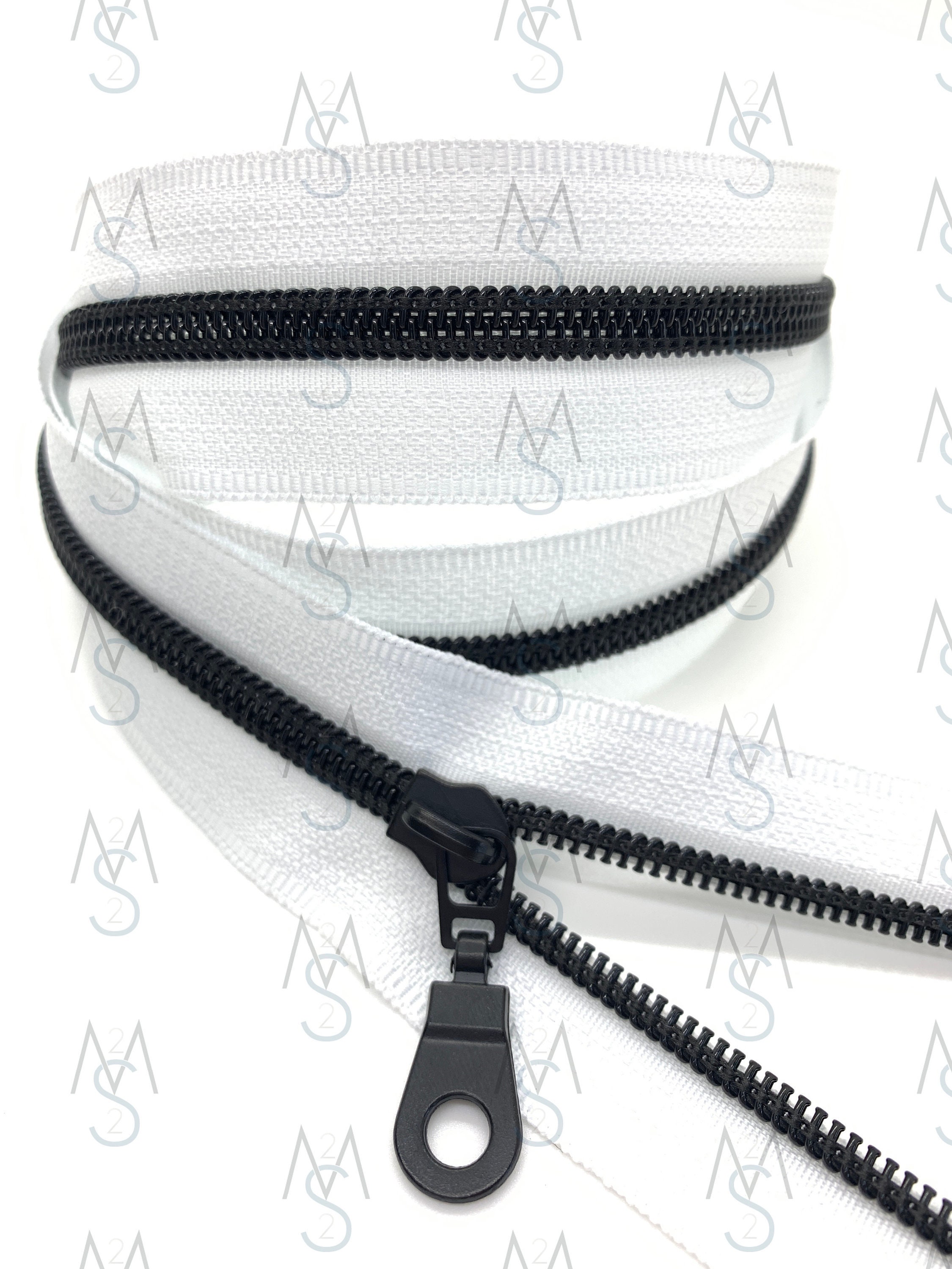 White & Black Striped Nylon Coil Zippers Gunmetal Coil