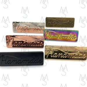 Metal Bag Labels &quot;Handmade&quot; with Prongs & Washers - Handmade Tag - Handmade Label - Bag Label - Bag Tag - Bag Hardware - 2 Minutes 2 Stitch