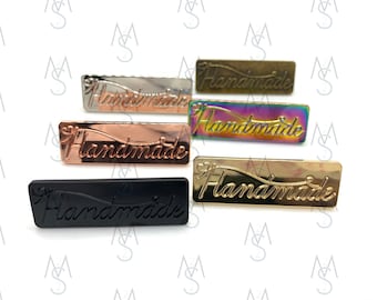 Metal Bag Labels "Handmade" with Prongs & Washers - Handmade Tag - Handmade Label - Bag Label - Bag Tag - Bag Hardware - 2 Minutes 2 Stitch