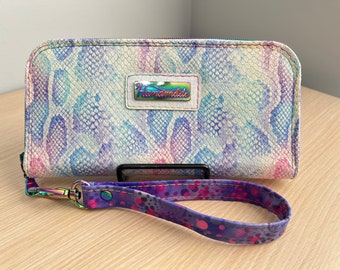 Leather Classic Zip Around Wallet - Handmade by Val - Rainbow Wallet - Tie Die Wallet - Ink Wallet