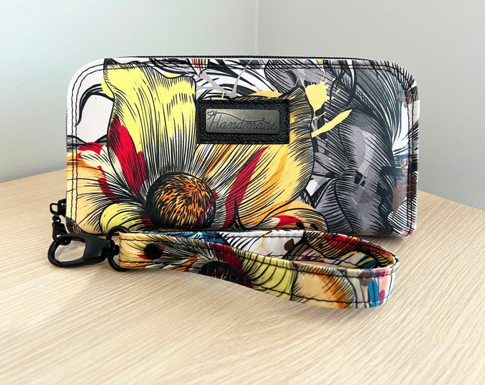 Classic Zip Around Wallet - Handmade by Val - Rainbow Wallet - Graffiti Floral Wallet - Modern Floral Wallet
