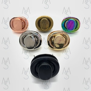 May include: Six oval-shaped metal clasps in various finishes: rose gold, antique brass, iridescent, silver, gold, and black.