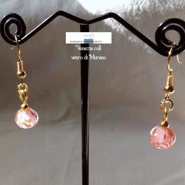 Boucles d'oreilles avec perles en verre de Murano, Collection Venezia, couleur : rose avec aventurine