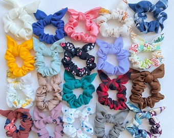 Bunny Ear Scrunchie Set for Kids | Toddler Bow Hair Ties | Children's Mini Scrunchies | Bulk Packs | Upcycled fabrics