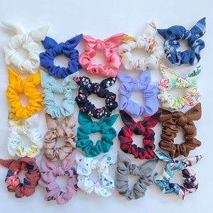 Bunny Ear Scrunchie Set for Kids | Toddler Bow Hair Ties | Children&#39;s Mini Scrunchies | Bulk Packs | Upcycled fabrics