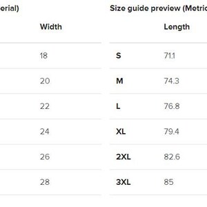 Puede incluir: Tabla de tallas que muestra las medidas en pulgadas y cent&iacute;metros para diferentes tallas de ropa, de la S a la 3XL.
