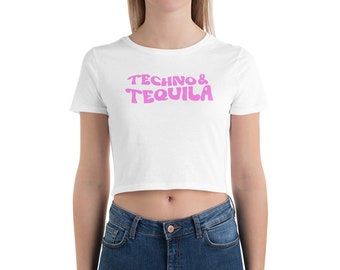 Techno & Tequila Camiseta de estilo retro, Camiseta corta para mujer Camiseta de estilo vintage, Camiseta techno, Camiseta rave, Traje de festival, EDM, Música house